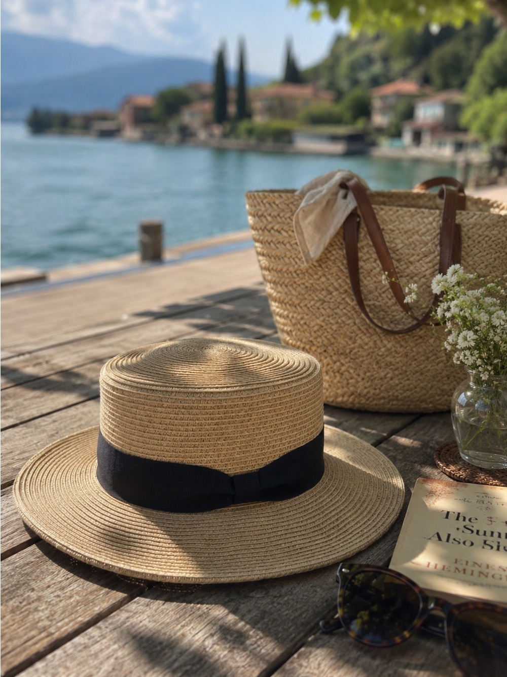 Womens Boater Hat with Black Band
